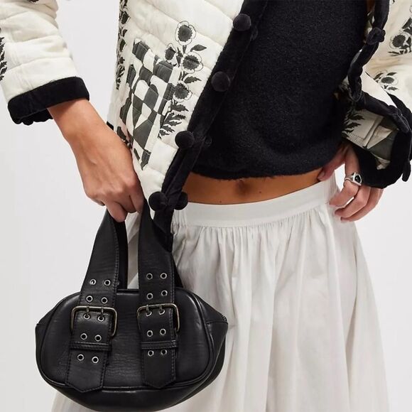 Free People Say Yes Leather Bag handbag metal buckle edgy grunge y2k style black - Picture 1 of 8